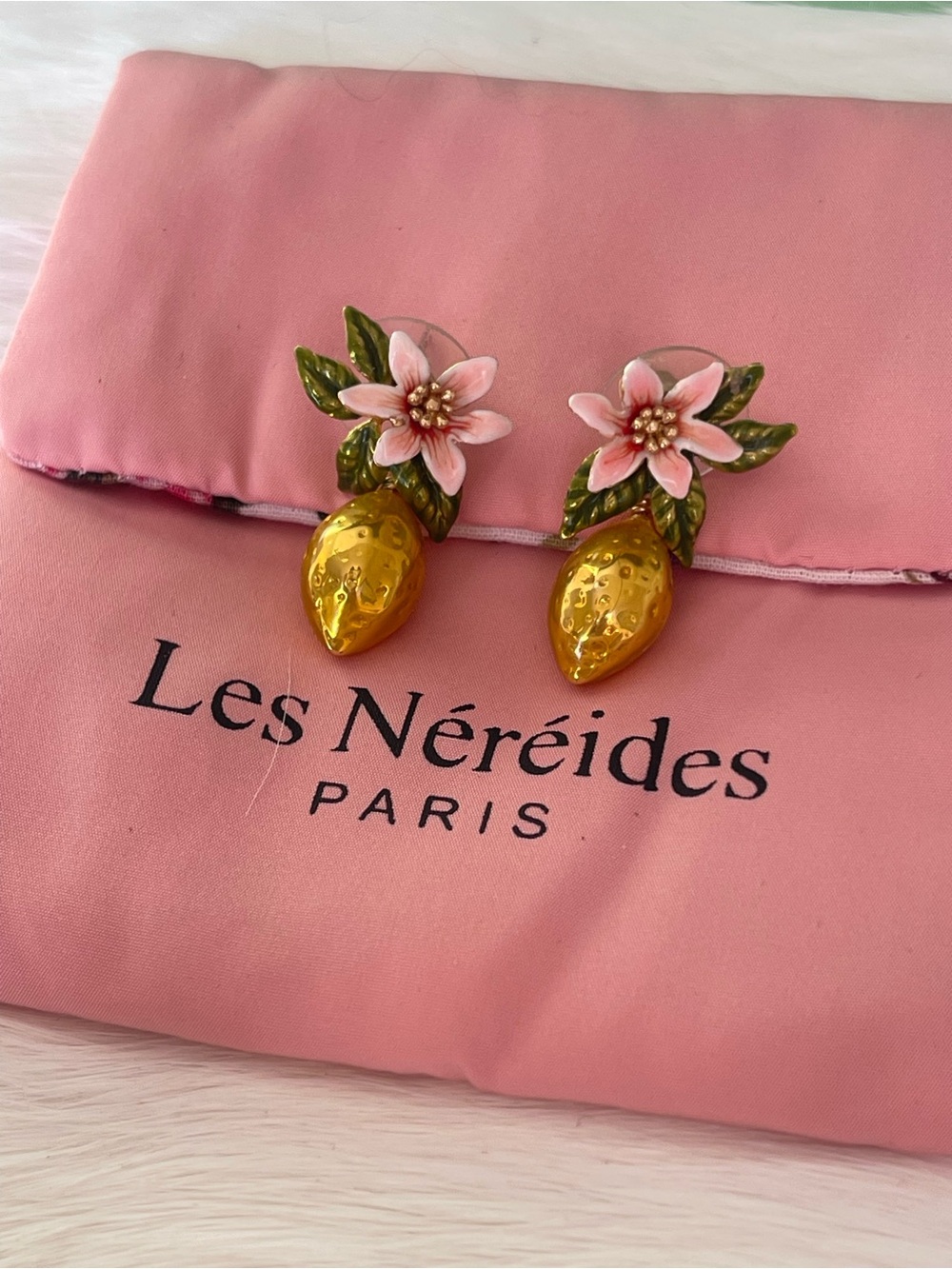 🍋 Les Néréides Lemon Blossom Drop Earrings Rare Fruit Garden Enamel Earrings